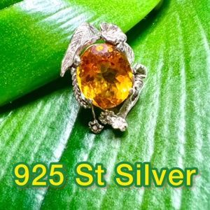 NWT NATURAL 20 CT!!! OVAL YELLOW CITRINE 925 STERLING SELVER JEWELRY RING